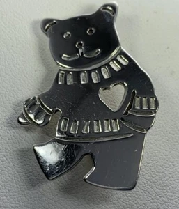 Signed OMA Mexico Taxco TM-212 Sterling Silver Bear Wearing Sweater Brooch Pin - Picture 1 of 3