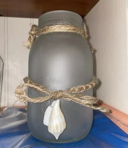 DECORATIVE HANGING JAR candle Holder  - Nautical Theme With Road & Seashell 6.5” - Picture 1 of 3