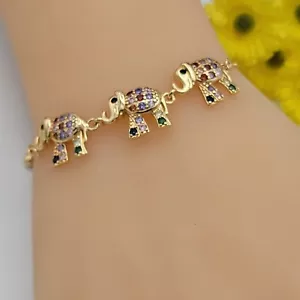 Pulsera ajustable de tenis con cristales multicolores enchapados en oro 14K para elefante - Imagen 1 de 5