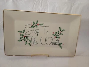 Lenox Joy To The World Holiday Christmas Rectangular Plate Gold Trim NIB - Picture 1 of 6