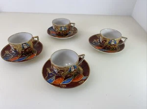Japanese Immortals Cups & Saucers Set of 4 Geisha Lithophane Moriage Gold - Picture 1 of 7