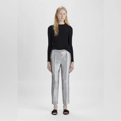 Pantalones The Row William Recortados Pierna Recta Seda/Lana Plateados Metálicos Talla 4 Pequeños Foto 1 de 4