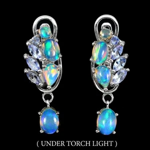 925 Sterling Silber Ohrringe Oval Feueropal 7x5mm Tansanit Edelstein Schmuck - Bild 1 von 9