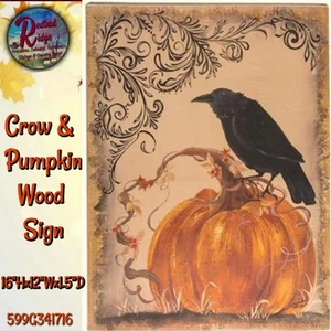 Fall Crow &amp; Pumpkin Wood Sign 16&quot;H - Picture 1 of 1