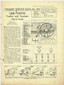 LEA FRANCIS DOCE Y CATORCE 1946-48 MOTOR TRADER TECH. BOLETÍN DE DATOS Y SERVICIOS - Imagen 1 de 1