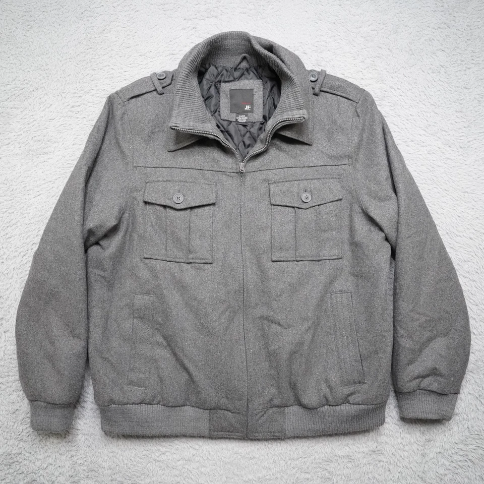 Wool Bomber Jacket Mens XL Gray Full Zip Quilted Heavy J. Ferrar - Image 1 of 4