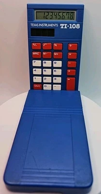 Texas Instrument TI-108 Calculator Blue With Cover Solar Powered Tested & Works - Image 1 of 4