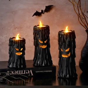 Halloween Geist Deko: Schwarz Grusel Geistergesicht Kerzenhalter Halloween Tischdeko - Bild 1 von 6