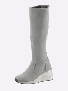 Mode von Heine Damen Stiefel Wadenhoch Veloursleder Warmfutter grau NEU - Bild 1 von 6