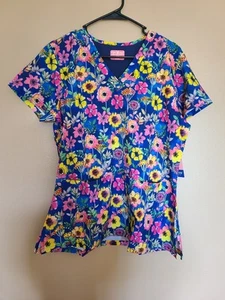 Ava Therese Zavate Apparel Colorful Floral Scrub Top Wmns Large Full Of Florals - Picture 1 of 5