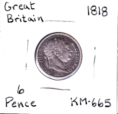 1818 Великобритания 6 пенсов (KM-665) .0841 ASW серебро!!!  [Георг III] - Изображение 1 из 2