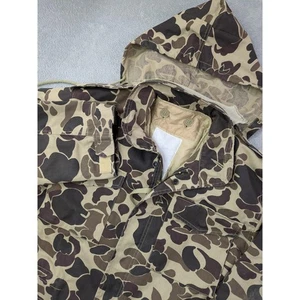 Vtg Duck Bay Camo Chore Hunting Coat Hooded Men's Med Outerwear Removable Liner - Picture 1 of 13