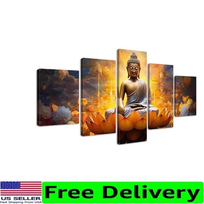 Juego de arte de pared Zen Gold Buddha de 5 piezas - Perfecto para meditación y decoración del hogar Foto 1 de 4