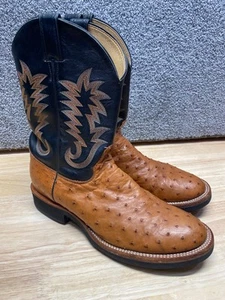 Justin 5014 Men's 12D Tekno Crepe Western Boots with Cognac Full Quill Ostrich - Picture 1 of 16
