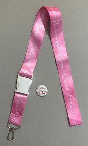 1995 Breast Cancer "Courage, Hope, Believe, Cure" Pink Lanyard (21.5") w/ Button - Picture 1 of 7
