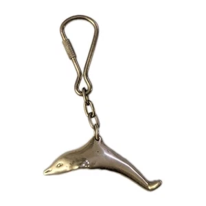 VTG Solid Brass Dolphin Keychain Key Ring Fob Charm Beach Ocean Nautical Gift - Picture 1 of 6