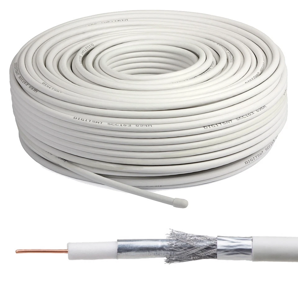 RG6 Coaxial Cable White/Black/Brown HD TV Sky Freesat Freeview Satellite Aerial - Image 1 of 1