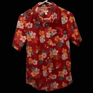 CAT & JACK Boys Size XL 16 Floral Short Sleeve Button Up Cotton Shirt - Picture 1 of 4