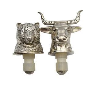 Tapones para botellas de vino Neiman Marcus Bear Bull plato de plata - Imagen 1 de 4