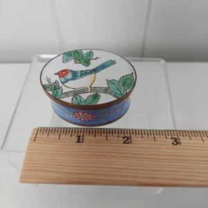 Monticello Enamel Trinket Box w Bird and Flower Design - Picture 1 of 9
