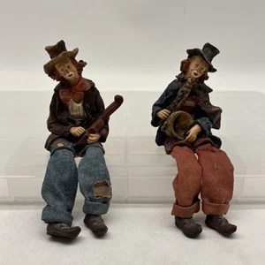 Vintage Two (2) Clowns W/ Instruments Shelf Figurines!  - Picture 1 of 10