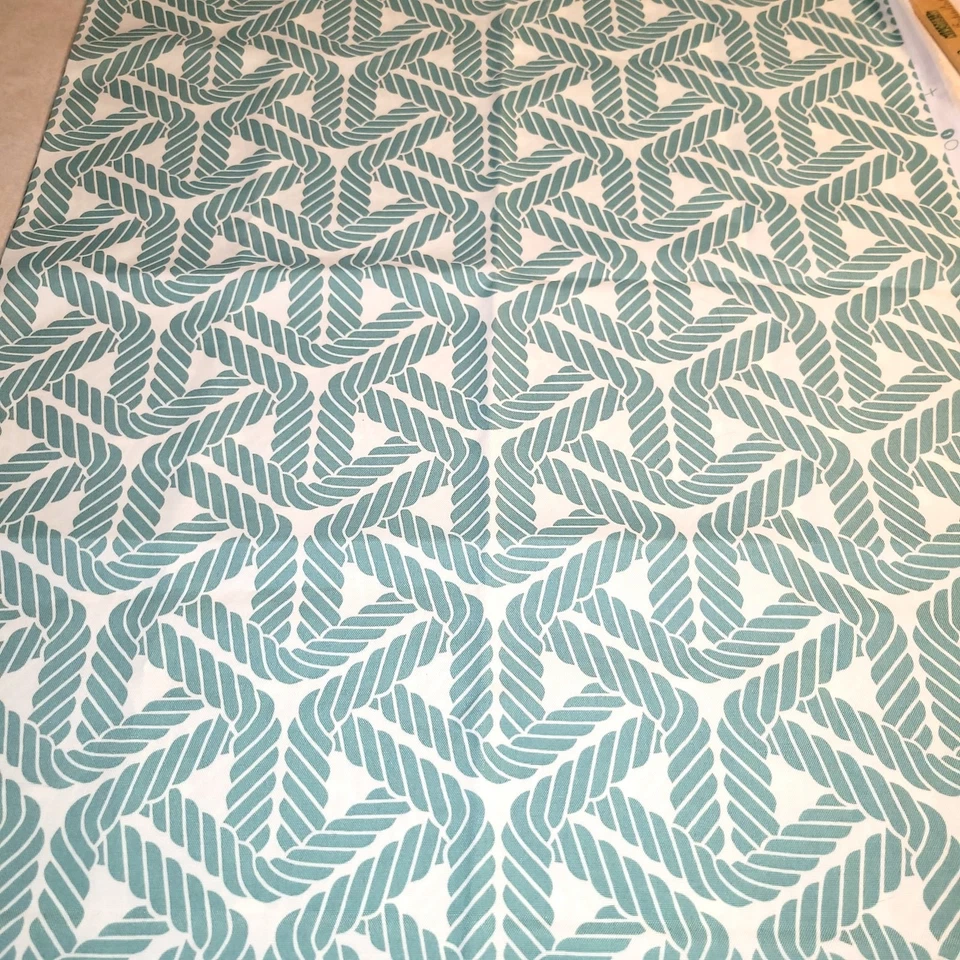 P/K Lifestyles Outdoor Screen Print Fabric Rope Design 54"x51" Cream Green - Image 1 of 4