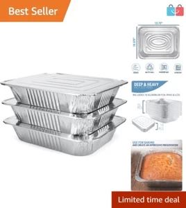 Heavy Duty Disposable 9x13 Aluminum Foil Pans with Lids 10 Pack Deep Tray Bak... - Picture 1 of 8