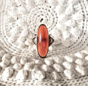 Drachenatem Ring Vintage Sterling Fassung oval orange rosa blau Gr. 4,25 - Bild 1 von 10