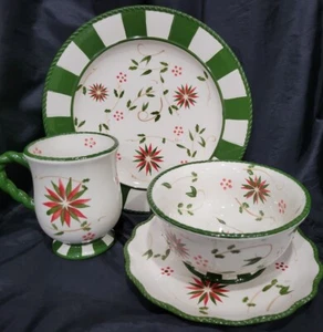 Temptations OLD WORLD Poinsettia Ovenware Tara DINNER SET FOR 4, 20 Pieces NEW - Picture 1 of 13
