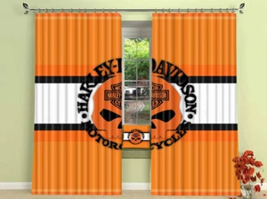 Big Skull and Legendary Motorcycles Harley Davidson Printed Window Curtains - Picture 1 of 4