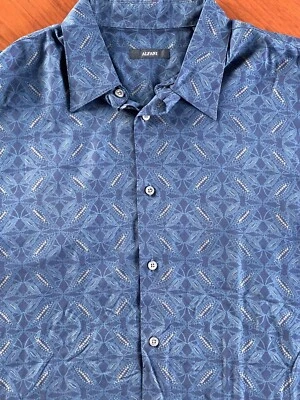 Мужская рубашка ALFANI с графическим принтом с коротким рукавом на пуговицах Sze L 100% шелк - Изображение 1 из 4