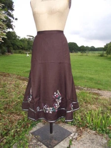 WARDROBE Brown Linen Mix Appliqué & Ribbon Detail Lined A Line Skirt UK 16 BNWT - Picture 1 of 4