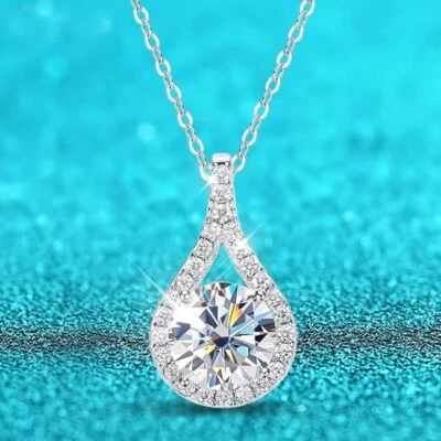 Ожерелье с подвеской из муассанита круглой огранки 1-5 карат женское белое золото 18 карат с покрытием GRA - Изображение 1 из 4