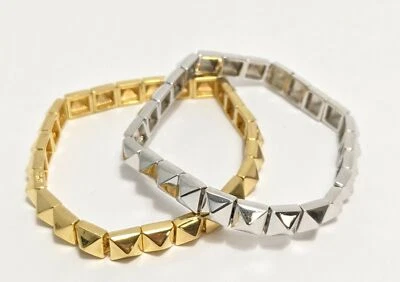 Conjunto de pulsera negra pirámide lisa de latón macizo para mujer plata oro Foto 1 de 4