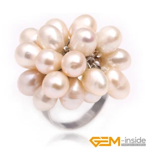 6-7mm Freshwater Pearl Ring White Gold Plated Fashion Jewelry For Women Gift - Picture 1 of 27