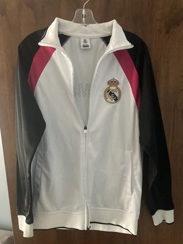 Real Madrid Zip-up Jacket, White and Black, Size M, Good Used Condition Cover