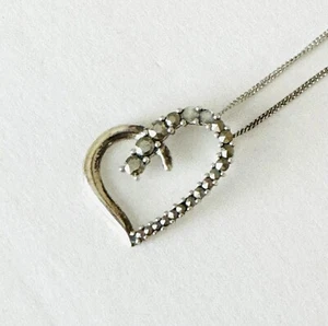 Collar Colgante Corazón Abierto Plata de Ley 925 Genuino Marcasites Italia - Imagen 1 de 5