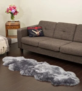 Genuine Sheepskin Rug Double Pelt Sheep Skin Rug Grey sheepskin fur Rug 2x6 SALE - Picture 1 of 3