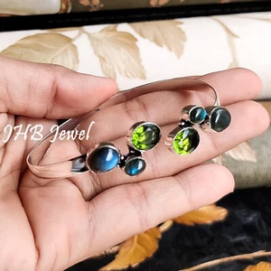 Labradorit & facettierter Peridot Edelstein 925 Sterling Silber offene Mansch... - Bild 1 von 6