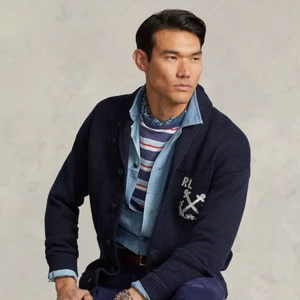 Polo Ralph Lauren Cotton & Linen Nautical Regular Fit Shawl Collar Cardigan M - Picture 1 of 7
