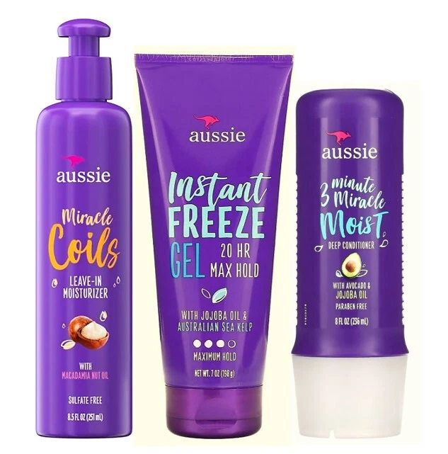 3 Aussie Miracle Coils Instant Freeze Gel 3 Minute Miracle Moist Conditioner NEW - Image 1 of 1