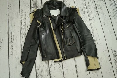 Used MAISON MARTIN MARGIELA  H&M Black Leather Moto Jacket Size 6 US6 EUR36 36 2 - Image 1 of 4