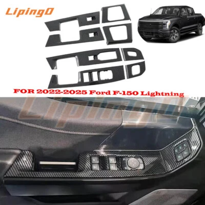 Carbon Window Switch Lock Glass Lift Panel Trim FOR 2022-25 Ford F-150 Lightning - Image 1 of 4
