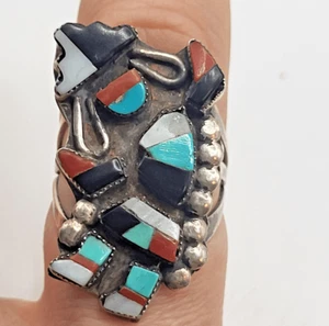 Old Pawn REGENBOGENMANN INLAY Sterling Silber RING Gr. 7 Vintage Zuni 60er Jahre - Bild 1 von 5