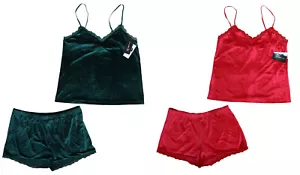 INC International Concepts 2-teiliges Damen-Pyjama-Set Velours mit Spitzenbesatz Neu mit Etikett - Bild 1 von 3