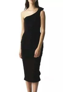 RACHEL GILBERT Dress Elvira Black Midi Size 3 AU 12 US 8 BNWT One Shoulder Wool - Picture 1 of 13