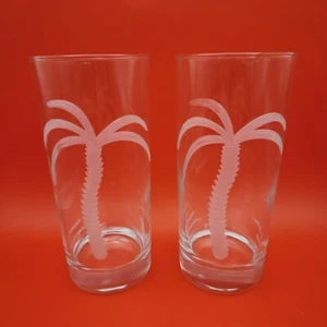 Vintage Palme geätzt 15 Unzen Getränkeglas 2er Set - Bild 1 von 6