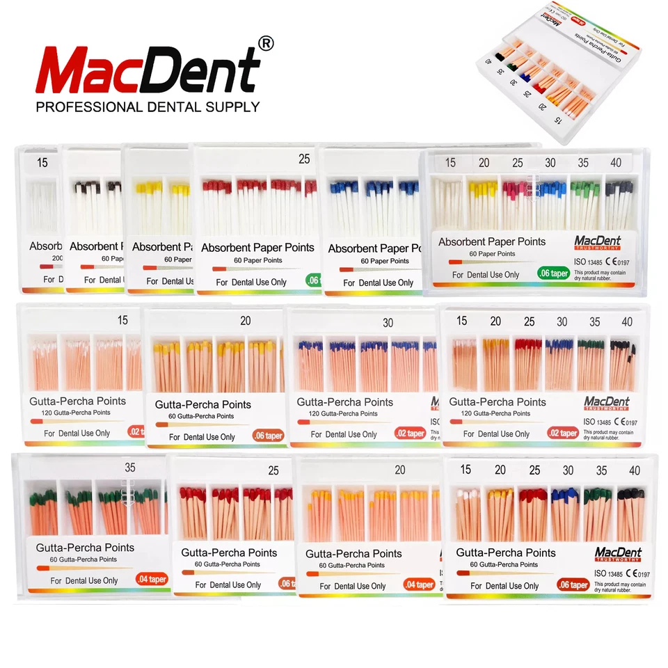 MacDent Dental Endo Gutta Percha Points / Absorbent Paper Points 02/04/06 Taper - Image 1 of 4