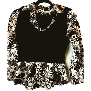Carolyn Taylor Brown Sweater Vest Top Size Small Combo Attached Floral - Picture 1 of 8