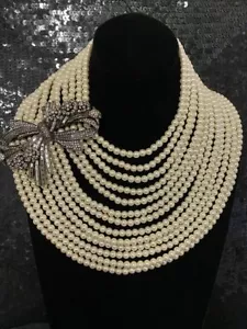 Heidi Daus Best In Bows Cream Crystal Accented 13 Strand Bib Necklace Swarovski - Picture 1 of 4